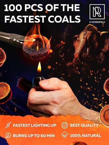 Charcoal Discs to Burn Incense - 100 pcs Charcoal for Incense Burning - 33 mm Most Quick Light Coals Tablets by M. ROSENFELD - 33 mm Resin Burner Rolls – Pack of 100 Instant Fire Coal Tablets - color: 100 Charcoal Discs
