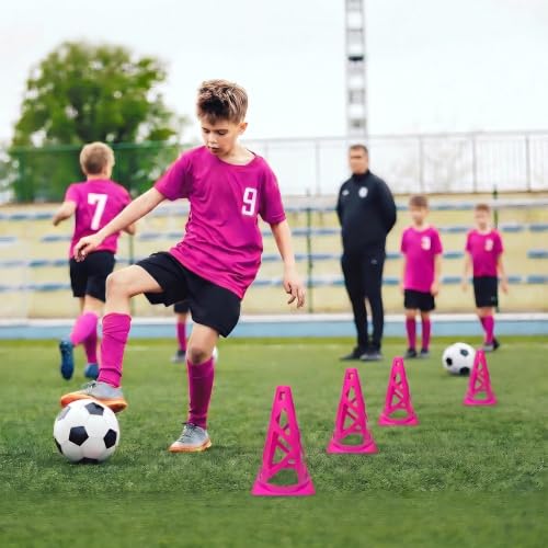 24 Pack Soccer Cones, 9 Inch Agility Cones for Soccer, Football, Basketball, Cones for Sports Training, Speed & Agility Drills, Field Marking Equipment - color: pink