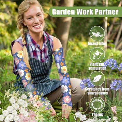 Bebila Gardening Sleeves for Women Farm UV Sun Protection Anti-Scratch Cooling Sleeves with Thumb Hole Arms Cover Outdoors - color: Deep Blue Flower