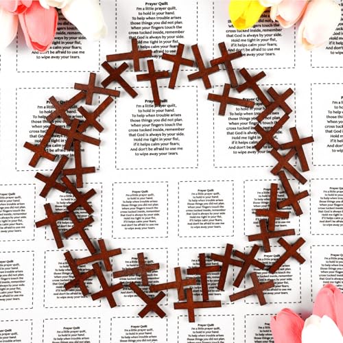 Ceenna Pocket Prayer Quilt Panel Squares with Small Wooden Crosses Mini Scripture Pocket Prayer Quilt Religious Spiritual Gift for Friend Family Easter Reward Gifts Easter Basket Stuffers(Brown Cross) - style: Brown Cross