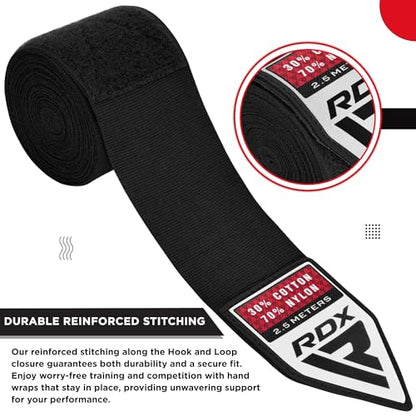 RDX Boxing Wraps Kids 2.5M Inner Gloves, Elasticated Thumb Loop Bandages, Junior Under Mitts Hand Fist Protector Wrist Support Straps, Muay Thai MMA Kickboxing Martial Arts Speed Bag Punching Training - color: BLACK