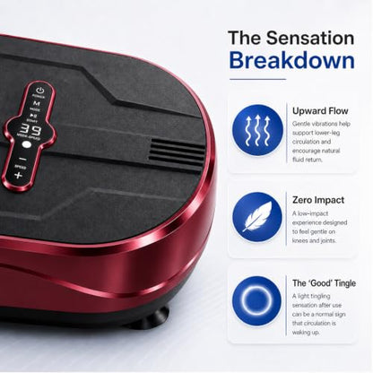 Natini Vibration Plate Exercise Machine - Power Vibrating Plate for Lymphatic Drainage,Whole Body Workout Machine for Women Weight Loss Home Fitness, - style: Flat Red