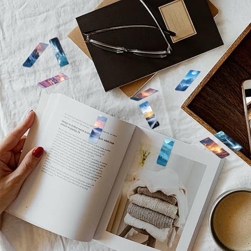 48 Pieces Magnetic Bookmarks Magnet Page Markers - Book Marks for Reading Women & Men with Storage Boxes - Cute Magnet Bookmark Clips for Reading Pleasure（Scenery） - size: 48, style: Scenery Style