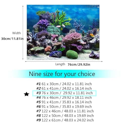 Zerodis PVC Adhesive Aquarium Fish Background Poster,Landscape Wallpaper Painting Sticker Underwater Decor(76 * 30cm)