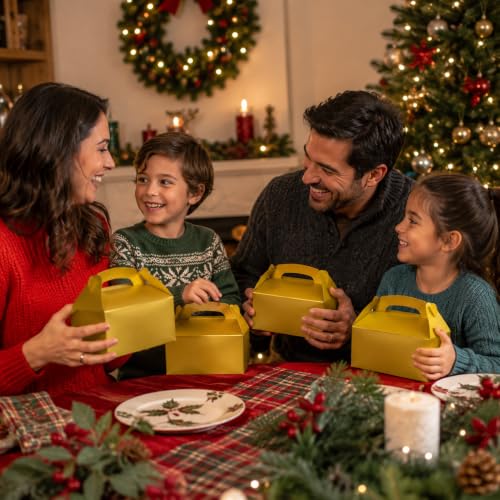 The Dreidel Company 25-Pack Gold Gable Treat Boxes, Party Favors, 6.25" x 3.5" x 3.5" Inch Box, 25-Pack (Gold) - color: Gold