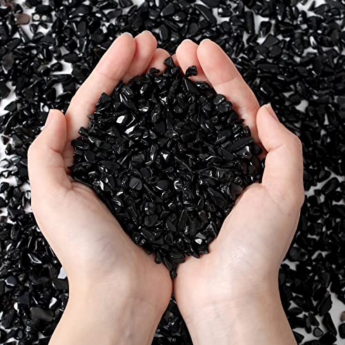 Natural Black Obsidian Crystal Quartz Rocks Chips Vase Filler Rocks for Succulent Plant Small Fish Tank Aquarium Gravel Decorative Pebbles Stones(200 gram) - color: Black-obsidian, size: 0.45 Pound