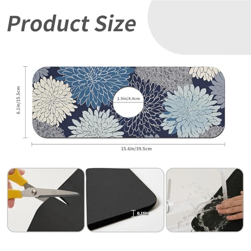 Kitchen Sink Splash Guard，Chrysanthemum flowers-1 Faucet Mat Sink Gadgets-Super Absorbent Fast Drying Mat Drip Catcher for Kitchen, Bathroom,Sink Mat, Dish Drying Mat, Bathroom(15" X 5.5" ) - color: Chrysanthemum flowers-1