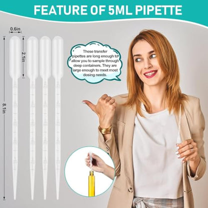 moveland 25Pcs 5ML Pipettes Dropper for Lab Science, Essential Oil, DIY Art | Strong Suction, Leak-Proof, Clear Graduated Scale, Food-Grade PE, Non-Toxic, Excellent Suction Without Leakage, Disposable - size: 5 ML
