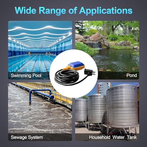 Sump Pump Universal Tethered Float Switch AC 15A 110~250V Piggyback Style Plug with 10 Feet Cord, Used in Sewage Pump, Water Tank, Septic Tank Pump, etc. | Piggyback Style Plug, with 10 Feet Cord, Used in Sewage Pump, Water Tank, Septic Tank Pump, etc. -