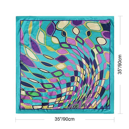 DRESHOW 35” Large Square Satin Head Scarf - 4Pcs Silk Accessories Classic Patterned Squares Beach Bandanas for Women - color: 4 Pcs: Rose, Turquoise, Orange, Brown