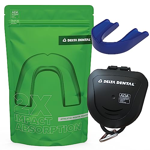 Delta Dental Mouth Guard, ADA Accepted, 1-Pack Plus Case, Adult Navy | 2X impact absorption vs standard mouthguards; works with braces; for contact sports - color: Navy, size: Adult