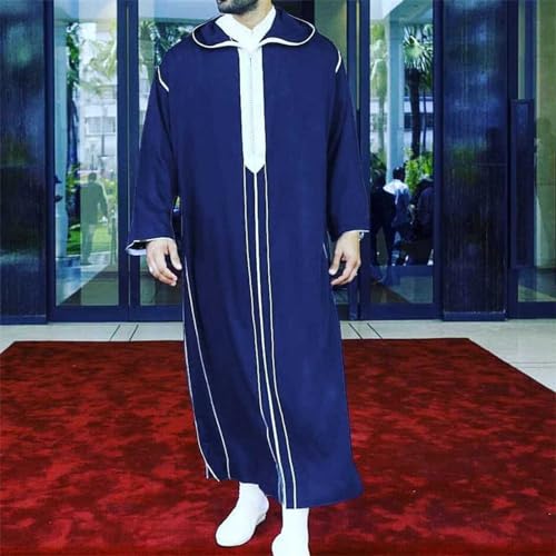 Muslim Robe for Men Arab Long Sleeve Kaftan Islamic Arabic Abaya Silk Thobe Ramadan Middle East Islamic Cloth Shirt Gown - color: #07-blue, size: 4X-Large