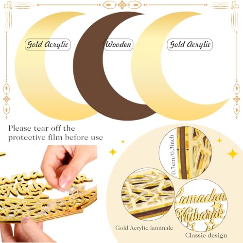 DoubleFill Acrylic Wooden Islamic Ramadan Decoration - 10 Inch Eid Tabletop Decors Ramadan Mubarak Centerpiece Islamic Mosque Muslim Table Sign Decoration Home Decor for Gift Eid Tabletop(Gold)