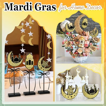 3 Pieces Ramadan Decorations Eid Mubarak Table Decor Wooden Set, Islamic Ramadan Tiered Tray Decor for Muslim Party Tabletop Decor Home (Shiny) - style: Ramadan Shiny