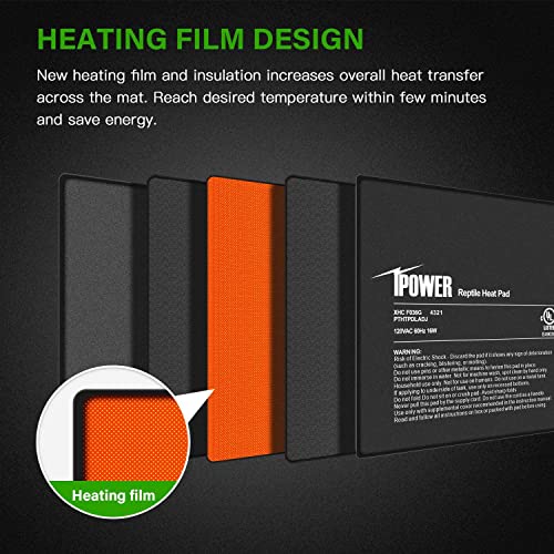 iPower 8 by 12-Inch 16 Watts Reptile Heating Mat with Temperature Controller Under Tank Warmer Terrarium Heat Pad for Reptiles and Amphibians, Black - size: 8" x 12", style: Heat Pad with Adjust Knob