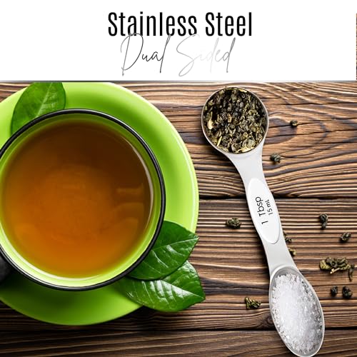 Magnetic Measuring Spoons Set of 9 Stainless Steel Dual-Sided Stackable Measuring Spoon Nesting Teaspoons Measuring Dry and Liquid Ingredients, Fits in Spice Jars Set of 9 (White) - color: White