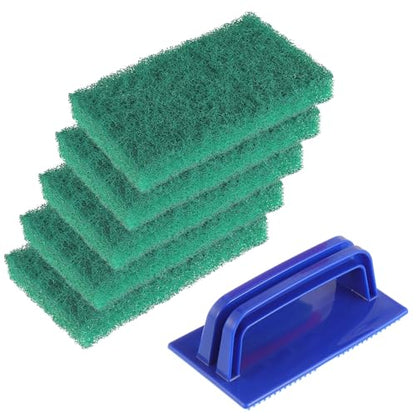 5 Pack Electric Cleaning Brush Pad Kitchen Bathroom Household Cleaning Pad Swimming Pool wall Cleaning Brush Heavy Duty Griddle Scrubber Scouring Pad and 1 Pack Handle kit(Green) - color: Green
