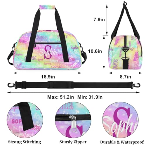Custom Dance Bag Girls Sleepover Bag, Rainbow Colorful Shiny Stars | Personalized Sport Ballet Bag Travel Overnight Small Duffel Bag Gymnastics Swimming - color: Color 15