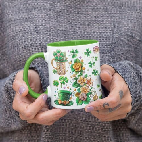 Personalized St. Patrick's Day Shamrock Full Wrap Mug, Custom Unique Name Ceramic Cup 11oz Or 15oz, Customized Irish Festival Coffee Cup, Gift For Women Men, Irish Themed White Mug - color: XUA-1124-3649-St. Patrick's Day Mug