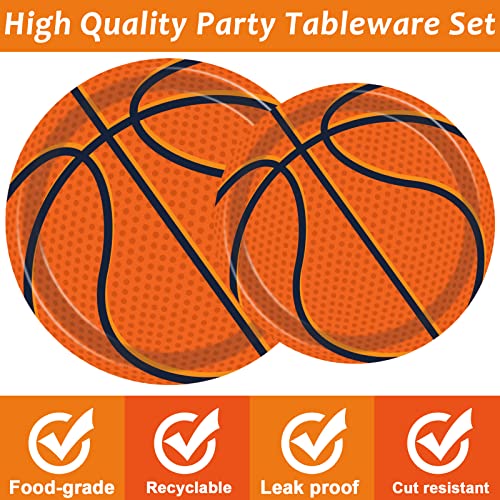 96Pieces Basketball Tableware Set Sport Party Disposable Plates Napkins Fork Basketball Birthday Party Decorations For Teenagers Kids Boys Baby Basketball Team Party Supplies Serves 24 Guests - style: Basketball