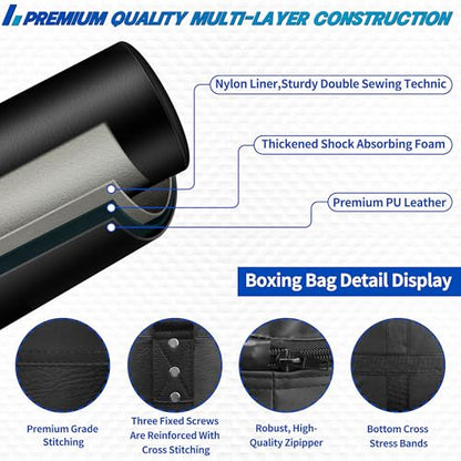 4FT Hanging Punching Bag for Adults, Unfilled Canvas Heavy Boxing Bag Set with 12oz Boxing Gloves Hand Wraps, Jump Rope, Reflex Ball for MMA Kickboxing Muay Thai Training Home - style: PU Bag
