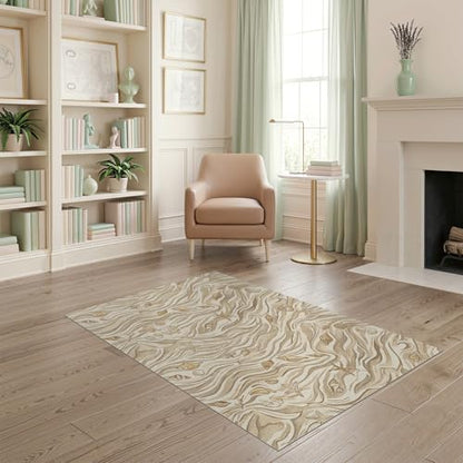 4'x6' Beige Beachy with Rustic Ocean Shell Motif Washable Area Rug | Natural Seashell Starfish and Sand Waves for Bedroom, Reading Nook, Pet Friendly & Non-Shedding - color: Beige/Pattern 28, size: 4' x 6' (Rectangular)