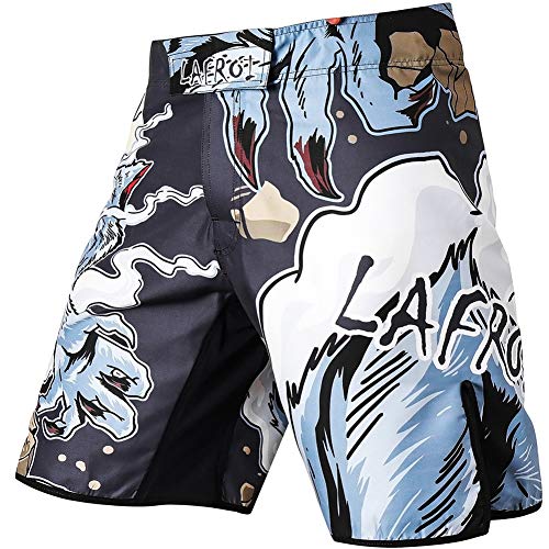 LAFROI Mens MMA Cross Training Boxing Shorts Trunks Fight Wear with Drawstring and Pocket-QJK01 - color: La Werewolf, size: Large