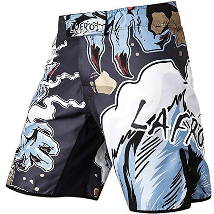 LAFROI Mens MMA Cross Training Boxing Shorts Trunks Fight Wear with Drawstring and Pocket-QJK01 - color: La Werewolf, size: Large