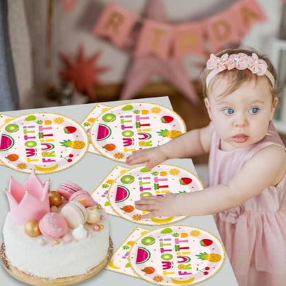 Qyeahkj 48Pcs Twotti Frutti Paper Plates and Napkins Summer Fruit 2nd Birthday Party Decorations Second Birthday Party Supplies Summer Fruit Disposable Tableware Set for Kids Boys Girls Serve 24 - style: Twotti Frutti