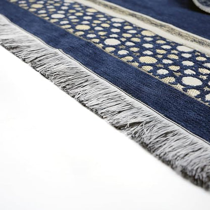 Muslim Thin Chenille Islamic Prayer Mat - Selcuk Star 3 Person (Navy Blue) - color: Navy Blue