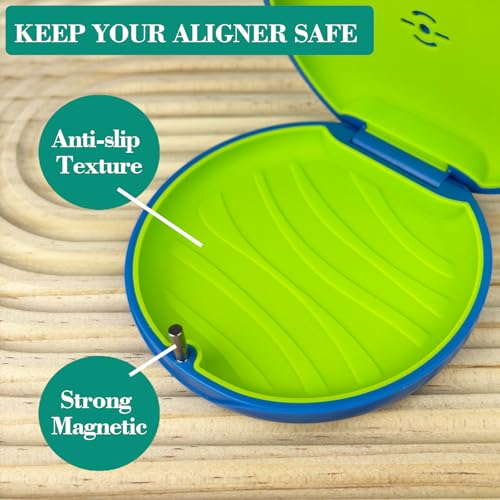 2 Pack Retainer Case with Vent Hole, Compatible with Invisalign | Portable Slim Travel Aligner Case,Secure Magnetic Closure-Food Grade Silicone Pad(Blue Green) - color: Blue Green