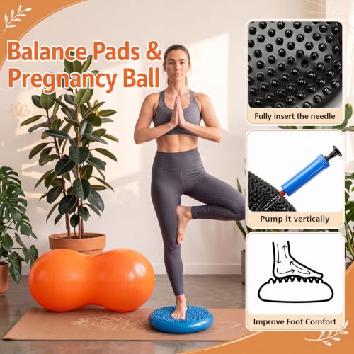 2 Pcs Peanut Ball and Wobble Cushion with Pump Set | Sensory Balance Disc Wiggle Seat for Adults, Flexible Seating for Exercise Physical, Child Training, Yoga - color: Blue
