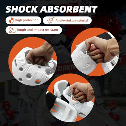 Martial Arts Karate Protective Sparring Gear Package Deal/Gift Adjustable Adult & Youth Headgear, Gloves & Kicks for MMA, Taekwondo, Boxing Training - color: white, size: X-Large