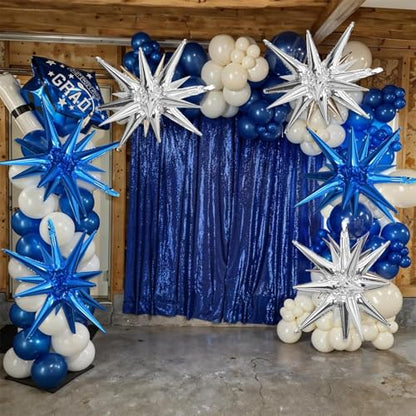 Blue Silver Star Balloons, 6PCS 22 Inch Foil Explosion Star Balloons - color: Blue Silver