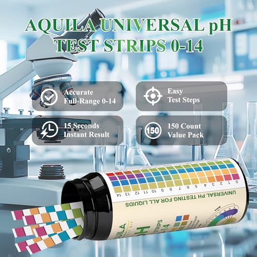pH Test Strips 0-14, 150CT Universal Litmus Paper pH Tester Kit for Liquid | pH Testing Kit for Drinking Water, Pool Spa Aquarium Fish Tank Urine Saliva Food Beverage Kombucha Soil,Soap Making, Skincare