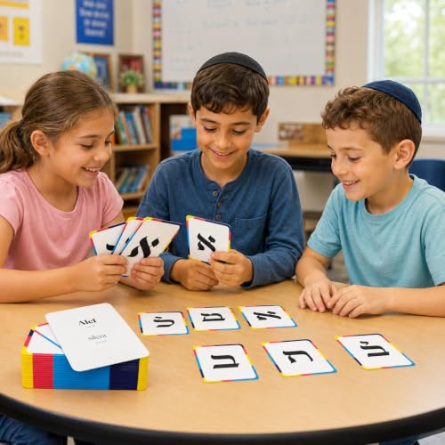 The Dreidel Company Single Pack Aleph Bet Hebrew Alphabet Flashcards – Laminated Hebrew Letter Cards with Transliteration for Kids and Beginners - style: Single