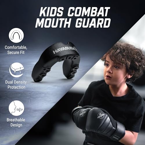 Hayabusa Combat Sports Mouth Guard Youth, Kids and Adult Sizes Comes with Case - Black/Gold, Youth - color: Black/Gold, size: Youth
