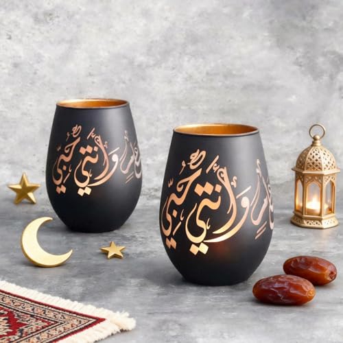 Ramadan Decoration Glass Candle Holder- May You Be Well Throughout The Year - Black Tealight & Votive Holder for Ramadan Decor, Eid Mubarak Decor & Islamic Gifts