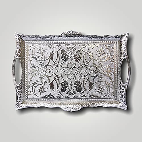 Alisveristime Big Square Zamac Serving Tray, 14.5 x 9.85 in (Silver) - color: Silver
