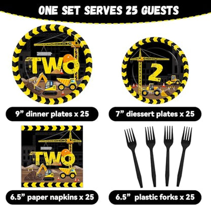 100 Pcs Construction Party Plates and Napkins Set Construction Truck Birthday Party Decorations Supplies Tableware Construction Themed Party Favors for Birthday Party Decorations Serves 25 - style: Construction 2nd