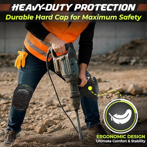 Gel Knee Pads for Work – Heavy Duty Construction Knee Pads With Foam Cushioning - Adjustable, Comfortable Fit For Flooring, Roofing, Gardening