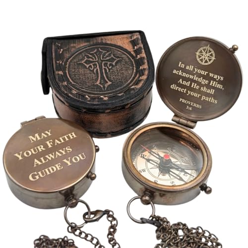 Baptism Gifts for Boys – Handmade Brass Compass with Scripture – May Your Faith Always Guide You – Christian, Catholic, Religious Gift for First Communion, Confirmation, Christening – Gift for Men