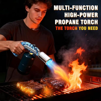 Powerful Grill & Cooking Propane Torch With a Safety Lock, Sous Vide, Welding Torch, Adjustable Wood Torch Burner for Searing Steak, BBQ, Campfire Starter,Navy Blue(Tank Not Included)