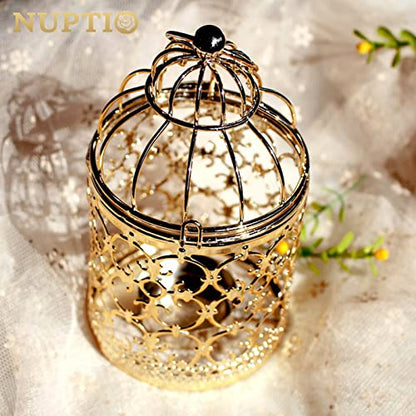 NUPTIO Hanging Birdcage Lantern Tealight, 2 Pcs Small Gold Candle Holders - color: Gold, size: 2Pcs