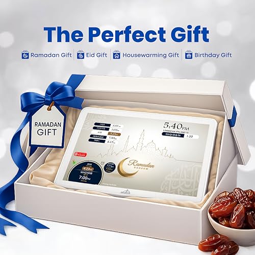 Masjidal 10" Smart WiFi Digital Azan Clock & Islamic Prayer Frame – Automatic Worldwide Prayer & Iqamah Times, Full Quran Player, Athan Alarm, Ramadan Clock, Touchscreen Muslim Home Display, White - color: White, size: 10 Inches