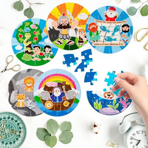 Haooryx Bible Story Jigsaw Puzzles - 12 Pcs Noah's Ark & Jonah and The Whale Cute Religious Cartoon Bible Story Challenging Jigsaw Puzzle for Kids Learning Educational Toys Family Activity Game Nights - style: Bible Story