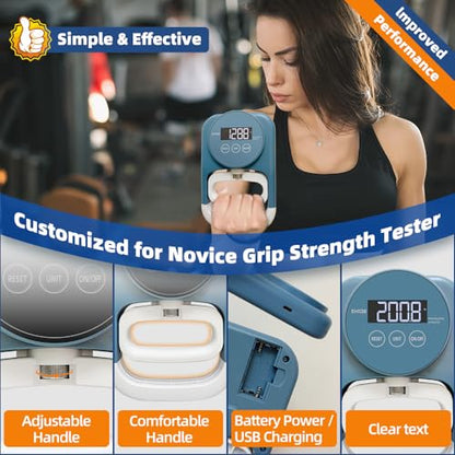 Grip Strength Tester Hand Gripper - Grip Strength Trainer Hand Dynamometer Handheld Meter LED Display Comfortable 265 Lbs / 120 Kgs Finger Strengthener for Sports Home School Gym Use - color: Blue