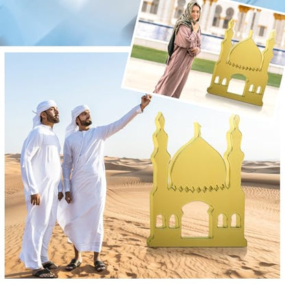 Thyle 5 ft Arabian Mosques Stand-up Cardboard Cutout Life Size Ramadan Eid Mosque Decoration Islam Muslim Backdrop Photo Prop for Muslim Interactive Praying Quran Book Pray and Islam Teach Gift - style: Arabian Mosques