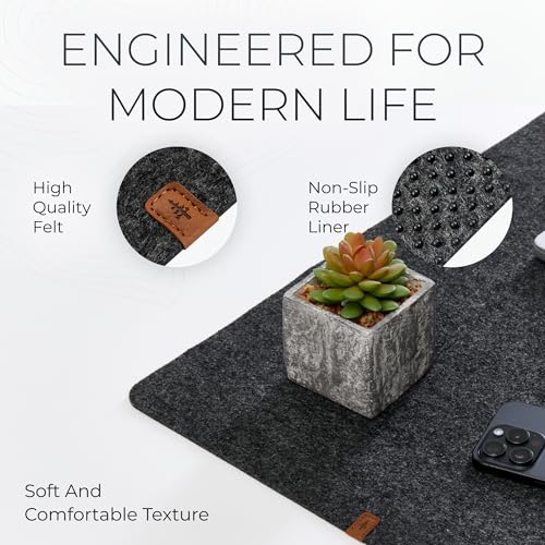 Nordik Felt Desk Mat - Large Felt Desk Pad - Charcoal (35 x 17 inches) | Premium Desk Matt for Desktop, Full Desk Keyboard Mouse Pad, High Quality Felt and Non-Slip Rubber Liner for Home and Office - color: Charcoal