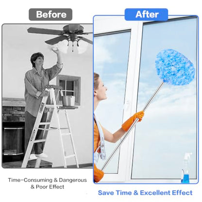 Ceiling Fan Cleaner Duster Reusable Microfiber Ceiling Fan Blade Cleaner Removable Duster with Extension Pole Adjusts 13 to 49.7 Inch for Cleaning Walls Furniture Door Window Top (Blue White) - color: Blue White
